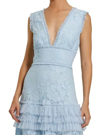 Mac Duggal Women's Floral Lace Tiered Gown - Powder Blue | Thumbnail 3