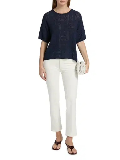 rag & bone Women's Morgan Open-Knit Cotton-Blend Top - Navy | Thumbnail 2