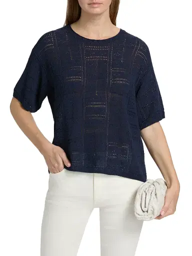rag & bone Women's Morgan Open-Knit Cotton-Blend Top - Navy | Thumbnail 3