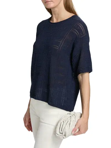 rag & bone Women's Morgan Open-Knit Cotton-Blend Top - Navy | Thumbnail 4