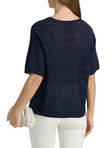 rag & bone Women's Morgan Open-Knit Cotton-Blend Top - Navy | Thumbnail 5