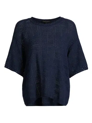 rag & bone Women's Morgan Open-Knit Cotton-Blend Top - Navy | Thumbnail 1