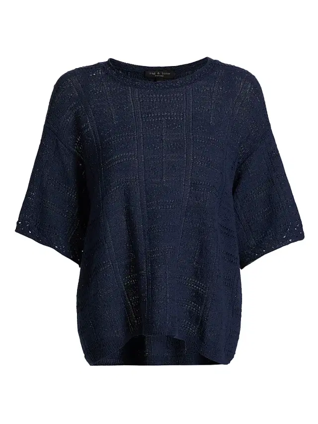 rag & bone Women's Morgan Open-Knit Cotton-Blend Top - Navy