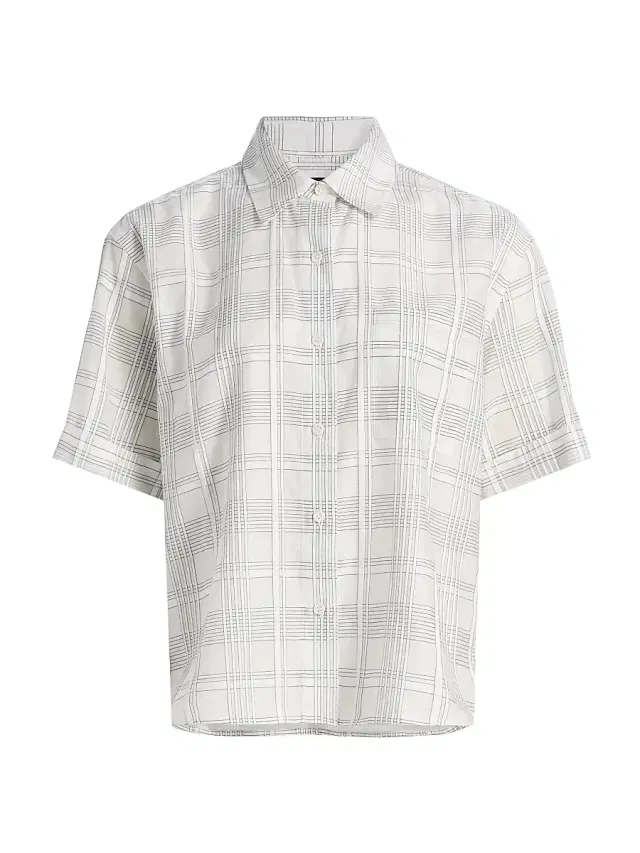 rag & bone Women's Connie Plaid Cotton-Silk Short-Sleeve Shirt - White Plaid