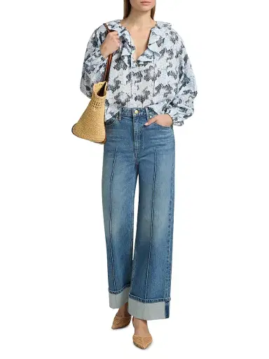 Ulla Johnson Women's Siena Snakeskin-Printed Cotton-Blend Top - Ciel | Thumbnail 2