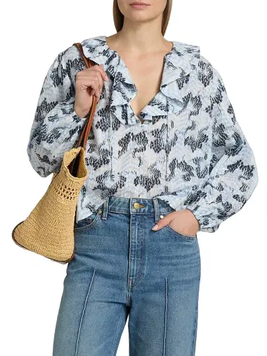 Ulla Johnson Women's Siena Snakeskin-Printed Cotton-Blend Top - Ciel | Thumbnail 3
