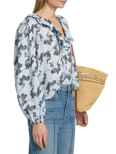 Ulla Johnson Women's Siena Snakeskin-Printed Cotton-Blend Top - Ciel | Thumbnail 4