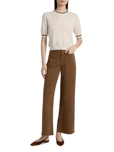 Frame Women's The Gathered Knit Top - Cream Multi - Size XL | Thumbnail 2
