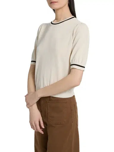 Frame Women's The Gathered Knit Top - Cream Multi - Size XL | Thumbnail 4