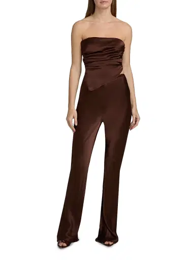 LAMARQUE Women's Emile Satin Relaxed-Fit Pants - Brown - Size Large | Thumbnail 2