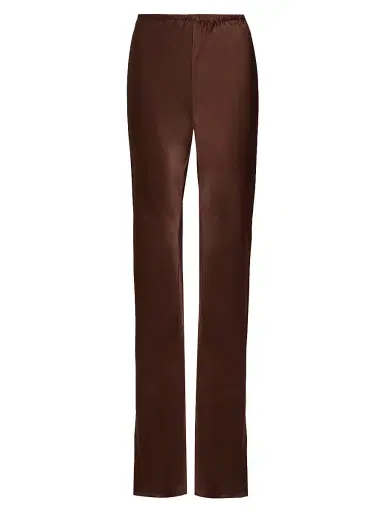 LAMARQUE Women's Emile Satin Relaxed-Fit Pants - Brown - Size Large | Thumbnail 1
