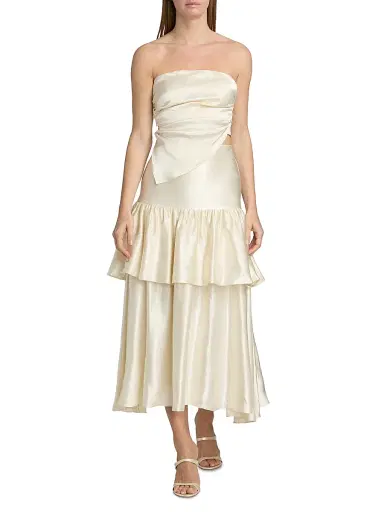 LAMARQUE Women's Chalina Ruffled Satin Midi-Skirt - Cream - Size XS | Thumbnail 2 LAMARQUE Women's Chalina Ruffled Satin Midi-Skirt - Cream - Size XS | Thumbnail 2