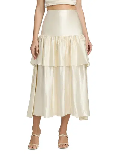 LAMARQUE Women's Chalina Ruffled Satin Midi-Skirt - Cream - Size XS | Thumbnail 3 LAMARQUE Women's Chalina Ruffled Satin Midi-Skirt - Cream - Size XS | Thumbnail 3