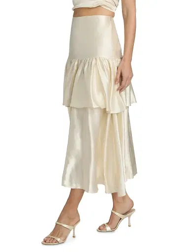 LAMARQUE Women's Chalina Ruffled Satin Midi-Skirt - Cream - Size XS | Thumbnail 4 LAMARQUE Women's Chalina Ruffled Satin Midi-Skirt - Cream - Size XS | Thumbnail 4