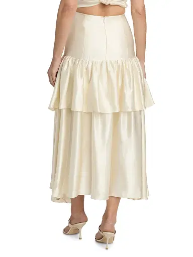 LAMARQUE Women's Chalina Ruffled Satin Midi-Skirt - Cream - Size XS | Thumbnail 5 LAMARQUE Women's Chalina Ruffled Satin Midi-Skirt - Cream - Size XS | Thumbnail 5