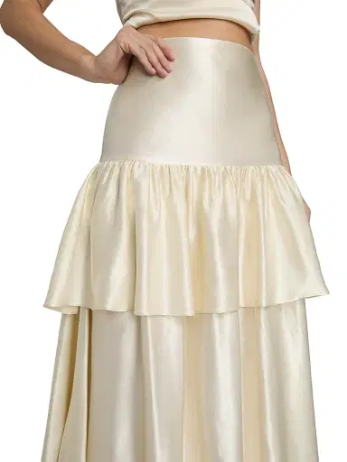 LAMARQUE Women's Chalina Ruffled Satin Midi-Skirt - Cream - Size XS | Thumbnail 6 LAMARQUE Women's Chalina Ruffled Satin Midi-Skirt - Cream - Size XS | Thumbnail 6