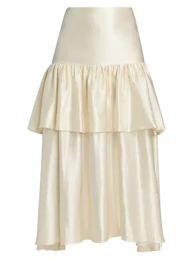 LAMARQUE Women's Chalina Ruffled Satin Midi-Skirt - Cream - Size XS | Thumbnail 1 LAMARQUE Women's Chalina Ruffled Satin Midi-Skirt - Cream - Size XS | Thumbnail 1