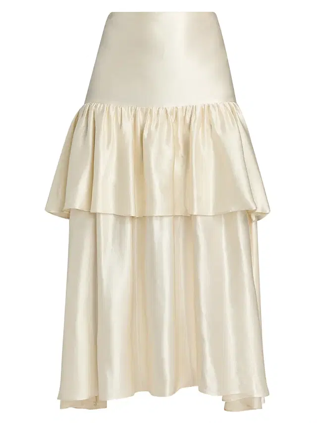 Lamarque Women's Chalina Ruffled Satin Midi-Skirt - Cream