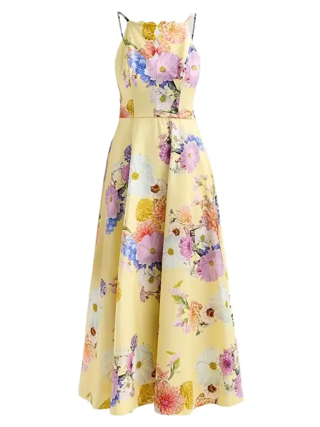 Women's Mirelle Floral Cotton-Blend Satin A-Line Maxi Dress - Yellow Dahlias