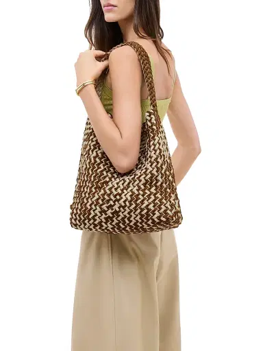 NAGHEDI Women's Nomad Medium Double Weave Denim Hobo Shoulder Bag - Carmel | Thumbnail 3 NAGHEDI Women's Nomad Medium Double Weave Denim Hobo Shoulder Bag - Carmel | Thumbnail 3