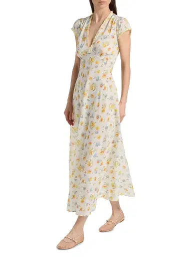 DÔEN Women's Helia Floral Midi-Dress - Dahlia Floral - Size XS | Thumbnail 2