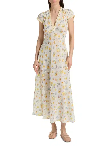 DÔEN Women's Helia Floral Midi-Dress - Dahlia Floral - Size XS | Thumbnail 3