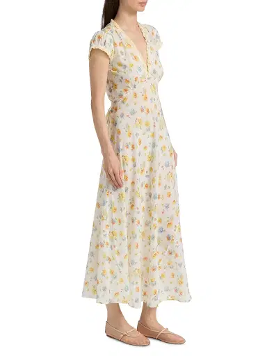 DÔEN Women's Helia Floral Midi-Dress - Dahlia Floral - Size XS | Thumbnail 4