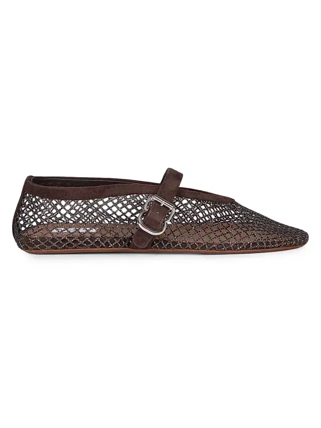 ALAIA Women's Rhinestone-Mesh Buckle-Strap Ballet Flats - Brun Fume