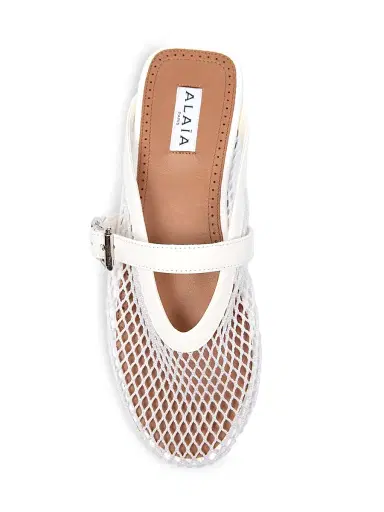 Alaïa Women's Open-Knit Fishnet Flat Mules - Blanc Optique | Thumbnail 4 Alaïa Women's Open-Knit Fishnet Flat Mules - Blanc Optique | Thumbnail 4