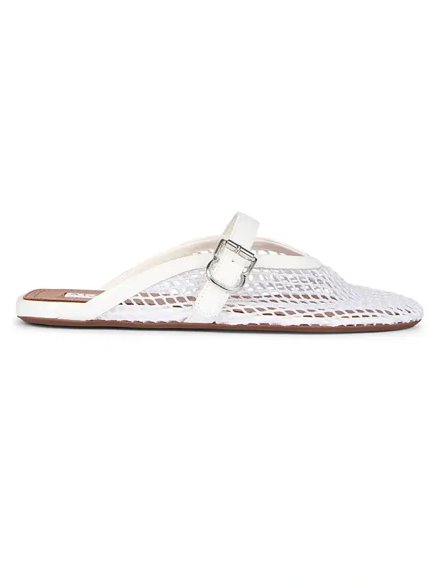 ALAIA Women's Open-Knit Fishnet Flat Mules - Blanc Optique
