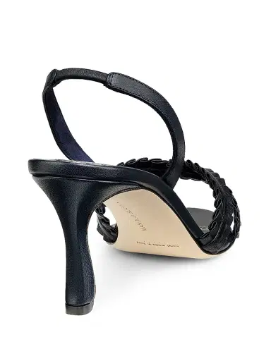 Manolo Blahnik Women's Volusan 70MM Leather Slanted-Heel Sandals - Navy Black - Size 12 | Thumbnail 4