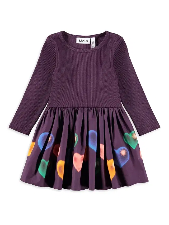 Molo Baby Girl's & Little Girl's Candi Long-Sleeve Printed Dress - Berry Hearts
