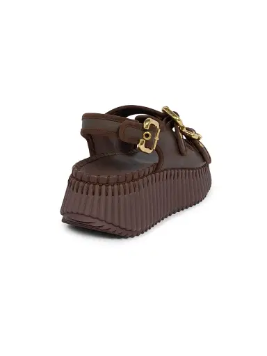 Chloé Women's Nama 50MM Suede Flatform Sandals - Chocolate | Thumbnail 3