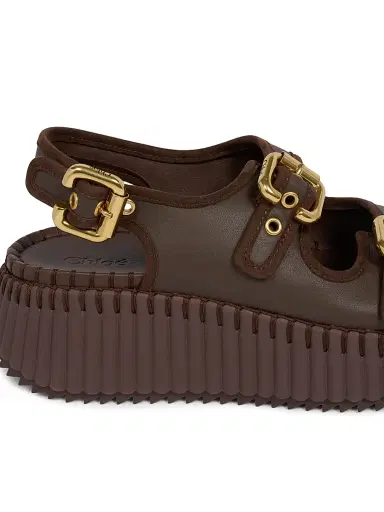Chloé Women's Nama 50MM Suede Flatform Sandals - Chocolate | Thumbnail 5
