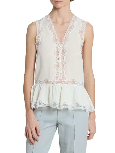 Chloé Women's Lace-Trim Sleevless Silk Top - Coconut Milk | Thumbnail 3