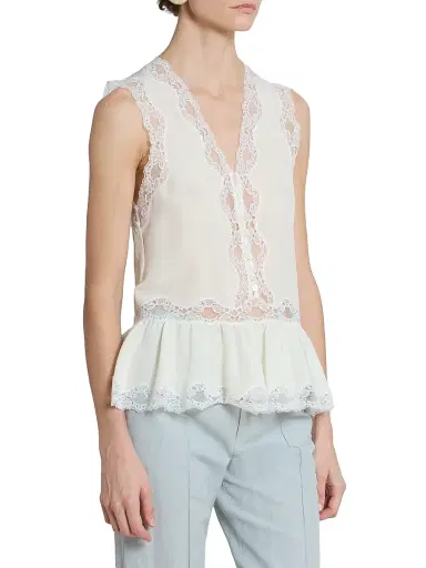 Chloé Women's Lace-Trim Sleevless Silk Top - Coconut Milk | Thumbnail 4