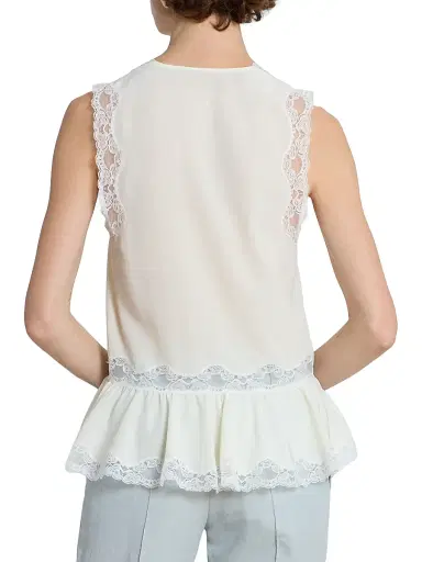 Chloé Women's Lace-Trim Sleevless Silk Top - Coconut Milk | Thumbnail 5