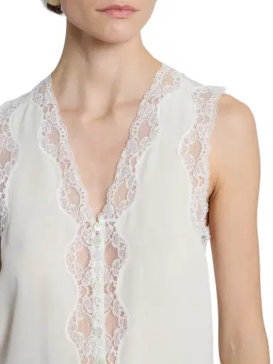 Chloé Women's Lace-Trim Sleevless Silk Top - Coconut Milk | Thumbnail 6