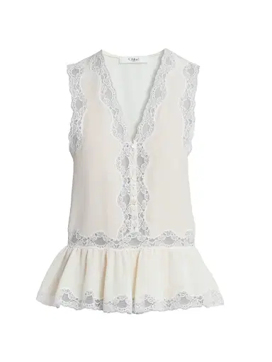 Chloé Women's Lace-Trim Sleevless Silk Top - Coconut Milk | Thumbnail 1