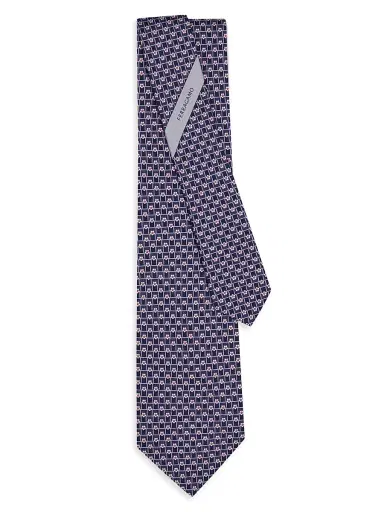 Ferragamo Men's Tournament Print Silk Tie - Blue Navy | Thumbnail 3