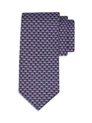 Ferragamo Men's Tournament Print Silk Tie - Blue Navy | Thumbnail 1