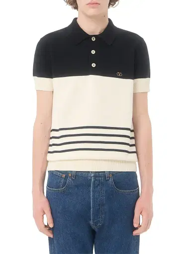 Valentino Garavani Men's Wool Polo Shirt with VLogo - Butter Black - Size Small | Thumbnail 3 Valentino Garavani Men's Wool Polo Shirt with VLogo - Butter Black - Size Small | Thumbnail 3