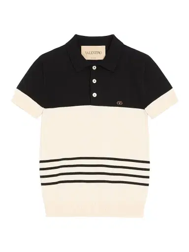 Valentino Garavani Men's Wool Polo Shirt with VLogo - Butter Black - Size Small | Thumbnail 1 Valentino Garavani Men's Wool Polo Shirt with VLogo - Butter Black - Size Small | Thumbnail 1
