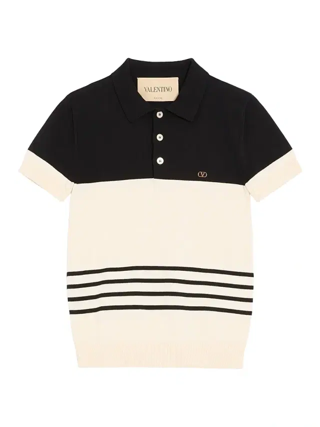Men's Wool Polo Shirt with VLogo - Butter Black