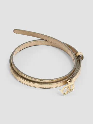 Valentino Garavani Women's VLogo Signature Belt in Laminated Calfskin with Crystals, 10MM - Gold Crystal - Size XS | Thumbnail 2
