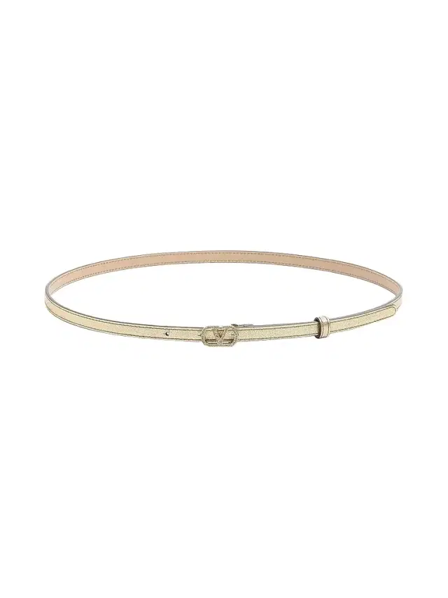 Valentino Garavani Women's VLogo Signature Belt in Laminated Calfskin with Crystals, 10MM - Gold Crystal