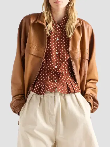 Prada Women's Polka-Dot Marocain Shirt - Brown - Size 6 | Thumbnail 2