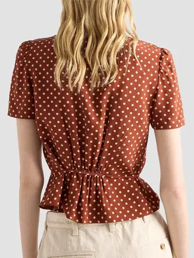 Prada Women's Polka-Dot Marocain Shirt - Brown - Size 6 | Thumbnail 3