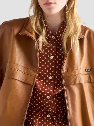 Prada Women's Polka-Dot Marocain Shirt - Brown - Size 6 | Thumbnail 4