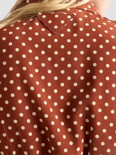 Prada Women's Polka-Dot Marocain Shirt - Brown - Size 6 | Thumbnail 5